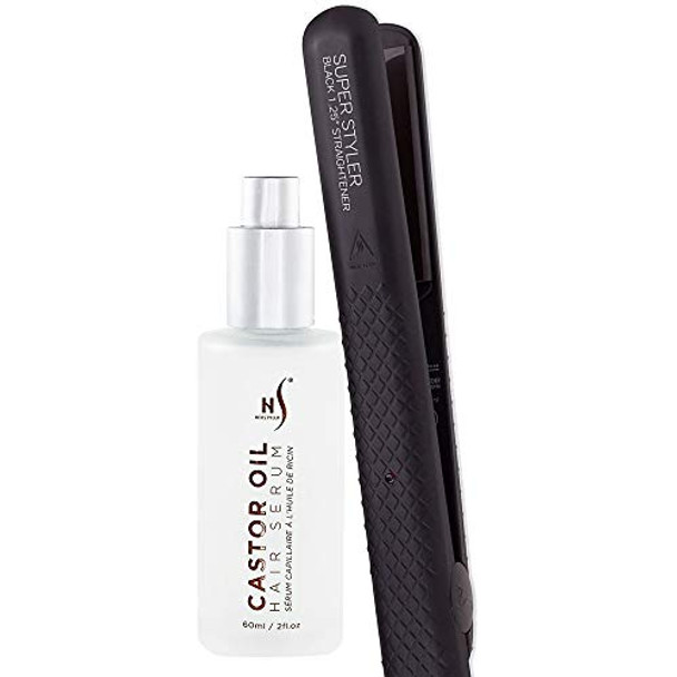 Herstyler Superstyler Onyx Ceramic Flat Iron And Castor Oil Hair Serum Set