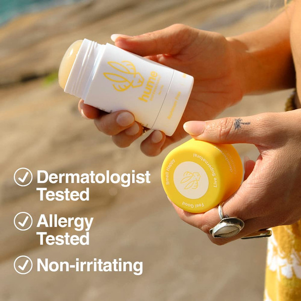 Hume Supernatural Aluminum Deodorant For Women & Men - Safe For Sensitive Skin - Probiotic Plant-Based Baking Soda Aloe & Cactus Flower Anti Sweat Stain & Odor - Coconut Coast 2-Pack