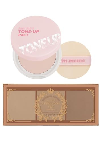 I'M Meme Compact - Tone-Up Pact 0.35 Oz + Palette - Afternoon Tea Contour Roasting Coffee 0.4 Oz Bundle