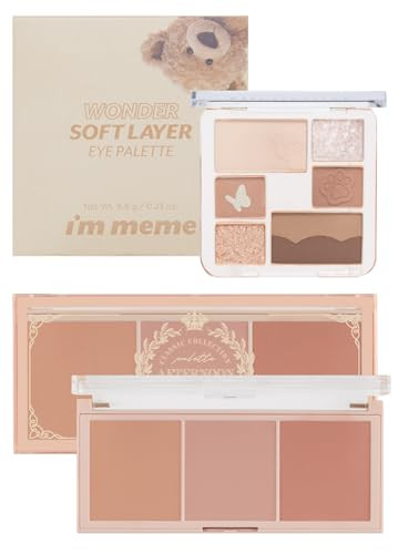 I'M Meme Wonder Soft Layer Palette 01 My Teddy 0.23Oz + Afternoon Tea Blusher Warm Flavor 0.4 Oz Bundle
