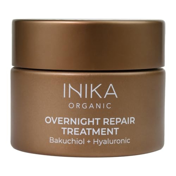 Inika Organic Overnight Repair Treatment Clinically Proven To Decrease Wrinkles Increase Hydration With Hyaluronic Acid & Bakuchiol For Hydrated Glowing Youthful Skin. 50Ml