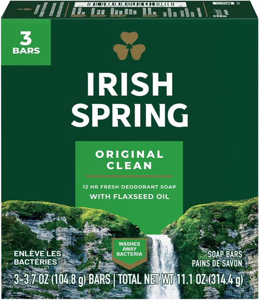 Irish Spring Deodorant Soap Original Bar 3.7 Ounce (Pack Of 3)