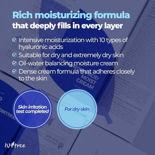 Isntree Hyaluronic Acid Moist Cream 100Ml 3.38 Fl.Oz Korean Skincare Deep Hydration For Dry Skin Balances Oil & Moisture Lightweight & Non-Greasy Fragrance-