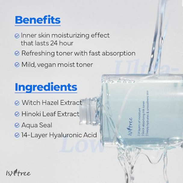 Isntree Ultra-Low Molecular Hyaluronic Acid Toner 300Ml 10.14 Fl.Oz Korean Skincare Quick Absorbing Deep Hydration & Skin Smoothing Vegan & Fragrance-