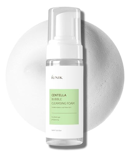 Iunik Centella Bubble Foaming Vegan Facial Cleanser - 69% Centella Asiatica Extract Soothing Moisturizing Exfoliating Removes Pore Blackheads Whiteheads 5.07 Fl Oz