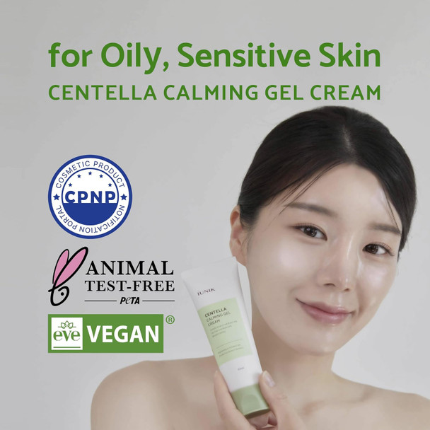 Iunik Centella 70% Calming Gel Cream Vegan Non-Sticky Moisturizing Blemish Care W/Centella Asiatica Tea Tree 10% Soothes Acne Rosacea Oily & Sensitive Skin Korean Skincare Bogo 1+1