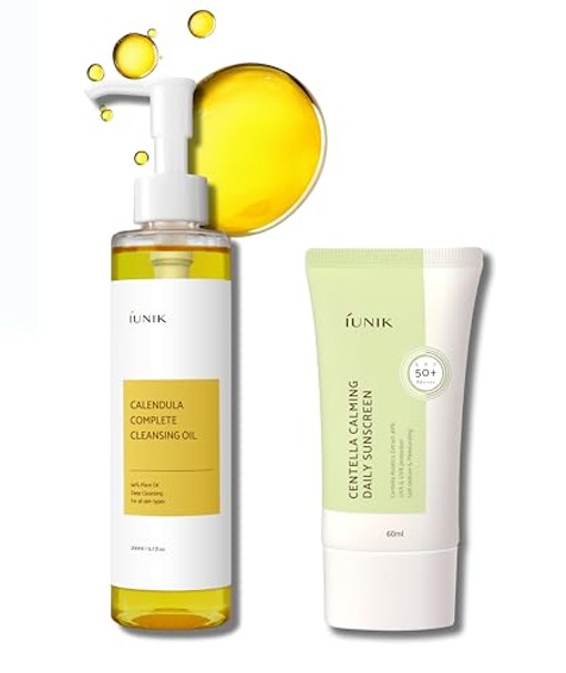 Iunik Centella Calming Moisture Daily Sunscreen Spf 50+ Pa++++ Matte & No White Cast Centella Asiatica W/ Calendula Cleansing Oil Kit