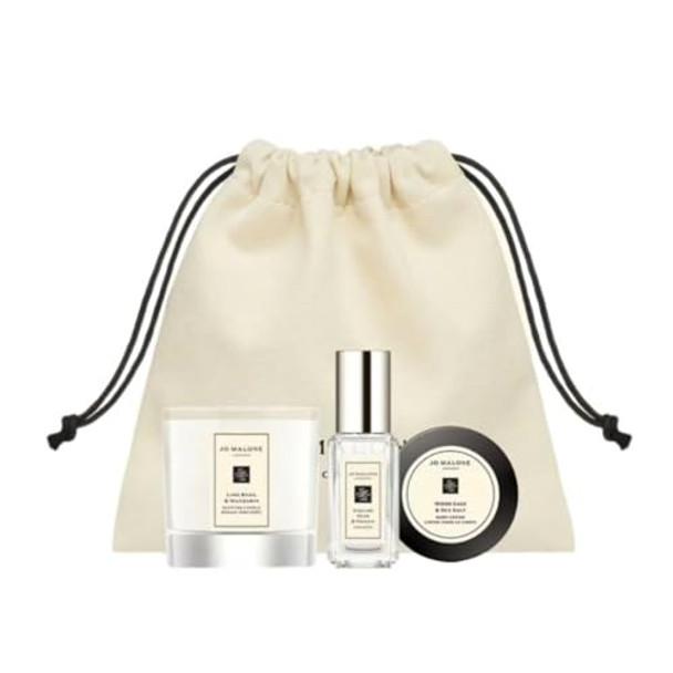 Jo Malone London Mellow & Spirited Mini Luxuries Trio - English Pear & Sia Cologne - Wood Sage & Sea Salt Body Cream - Lime Basil & Mandarin Candle - Travel Size