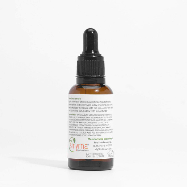 Smyrna Vitamin C Serum for Your Face, Pure Vitamin C 20% Plus Vegan Hyaluronic Acid, Vitamin E, Amino Complex, Organic Jojoba Oil and more Anti-Aging Liquid Facial Serum 1 fl. oz.
