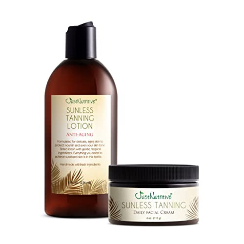 Sunless Tanning- Anti- Aging & Sunless Tanning Daily Facial Cream Perfect Tone And Color Anti-Aging Self Tanner For All Skin Types Golden And Bronze Tan For Men And Women Just Nutritive 8 Fl