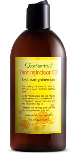 Just Nutritive Indoor Tanning Oil Natural Tanning Bed Accelerator For Fast Dark Long-Lasting Tan Moisturizing Body Oil With Vitamin E & Botanical Extracts 8 Fl Oz