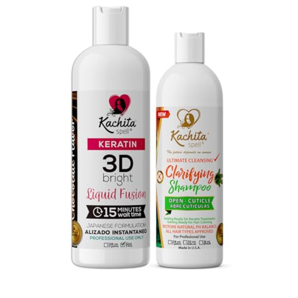 Kachita Spell Kit Brazilian Keratin 3D Improved Formula Treatment Hair Straighteners Hight Bright Kachita Spell + Clarify Shampoo