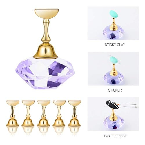 Kalolary 2 Sets Nail Tip Stand Holders With 102Pcs White Reusable Adhesive Putty Clay Practice Crystal Stand Base Display Tools Set For Nail Art Salon Diy And Practice Manicure