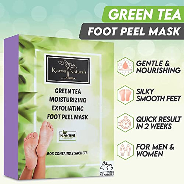 Karma Organic Natural Nail Polish Remover Soybean Tea Tree & Foot Peel Mask 2 Pack – Green Tea Foot Mask Non Toxic Vegan Cruelty Acetone