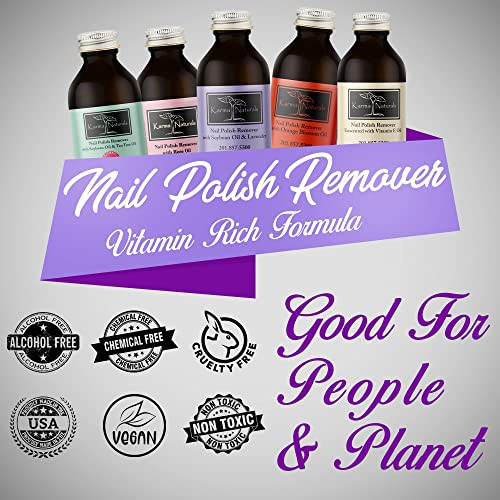 Karma Organic Nail Polish Remover & Nail Polish Bundle – Lavender Nail Polish Remover (4Fl-Oz) With Triple 5 Base Coat & Deep Nutrition Nails Strengthener (.43Fl-Oz)