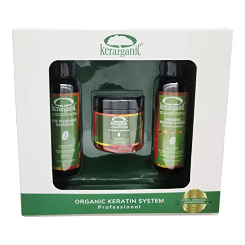 Kerarganic Formaldehyde- Keratin System Diy Set: Pre-Treatment Shampoo Hair Treatment Post-Treatment Mask With Argan Oil - (4Oz Each)