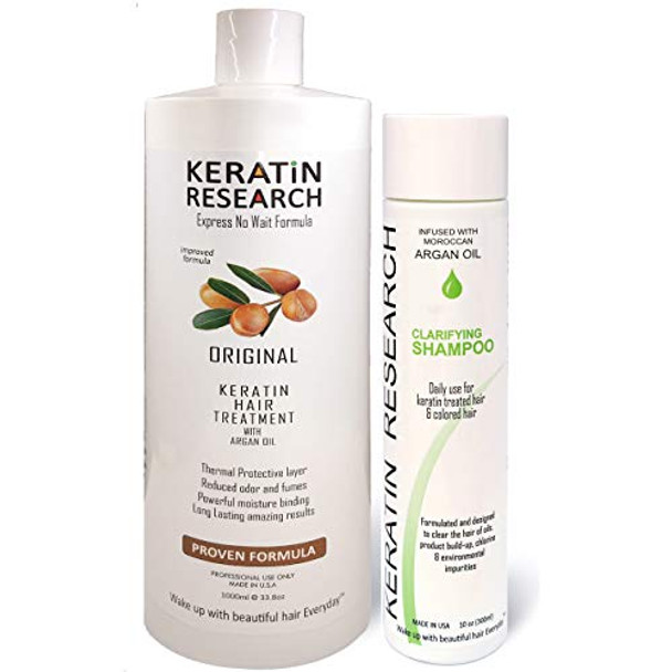 Keratin Research Complex Brazilian Keratin Hair Blowout Treatment Professional Results Straightens And Smooths Hair (Cs 300Ml + Kt 1000Ml) Queratina Keratina Brasilera Tratamiento