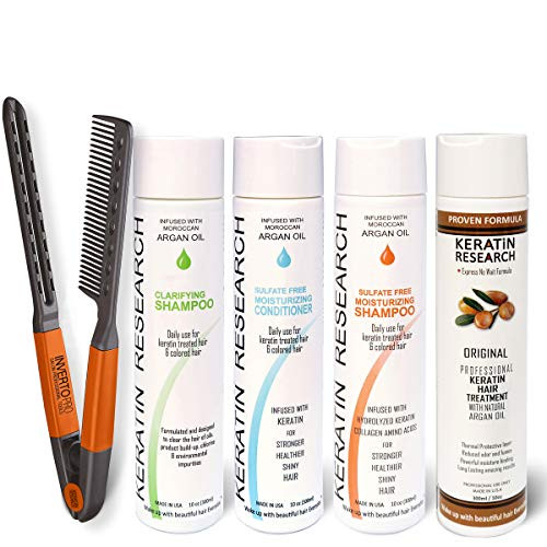 Keratin Research Complex Brazilian Keratin Blowout Hair Treatment 4 Bottles 300Ml Value Kit Includes Sulfate And Easy Comb