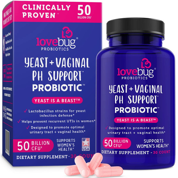 LoveBug Probiotics Complete Women's Health 50 Billion CFU Vaginal Care and pH Balance Probiotic Proven Ingredients with Pacran Promotes Urinary Tract Health Advanced Strength 30 Capsules LoveBug Probiotics Complete Women's Health 50 Billion CFU Vaginal Care and pH Balance Probiotic Proven Ingredients with Pacran Promotes Urinary Tract Health Advanced Strength 30 Capsules