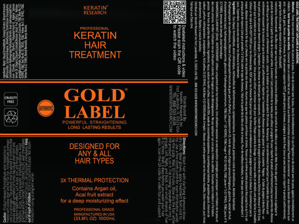 Keratin Research Gold Label Professional Brazilian Keratin Blowout Hair Treatment Super Enhanced Formula Specifically Designed For Coarse Curly Black African Dominican And Brazilian Hair Types (1000Ml)