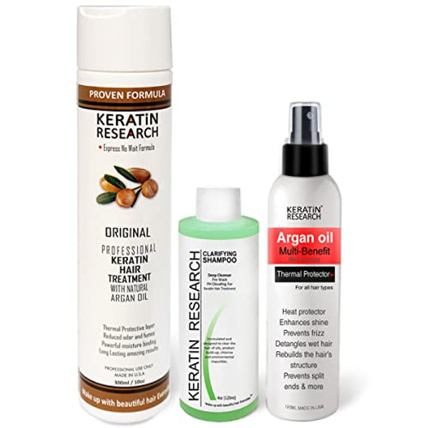 Keratin Research Keratin Research Brazilian Keratin Hair Blowout Treatment Professional Results Straightening And Smoothing Hair With Thermal Protection Argan Oil Spray Queratina Keratina (10Oz+4Oz+4Oz)
