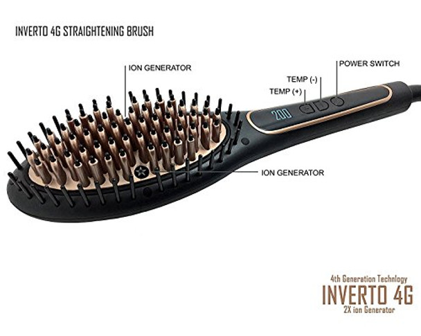 Keratin Research Inverto Pro 4G Straightening Copper Ceramic Brush 4Th Generation With True 2X Ionic Generators Adjustable Temp Smooth Hair Quickly Ergonomic Design Dual Voltage Worldwide Travel Auto 110V-220V