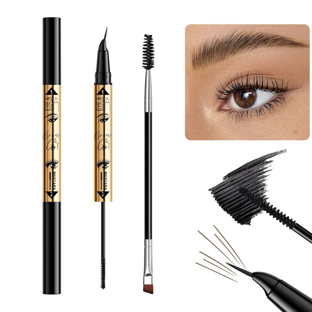 Kyda Curved Eyebrow Pencil And Mascara Dual-Ended Eyebrow Pencil With Curved Tip & Black Mascara 3-In-1 Microblading Pen For Hair-Like Brows Liner And Lashes Waterproof Long Lasting Light Brown
