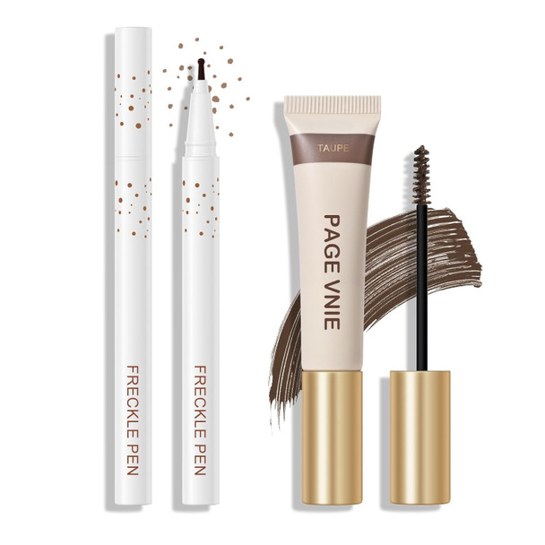 Kyda Freckle Pen And Tinted Brow Gel Kit Fine Tip Faux Freckle Stamp For Natural Effortless Sunkissed Makeup Long Wear Water Resistant Brows Tint For Effortless Fluffy Brows Dark+Chocolate