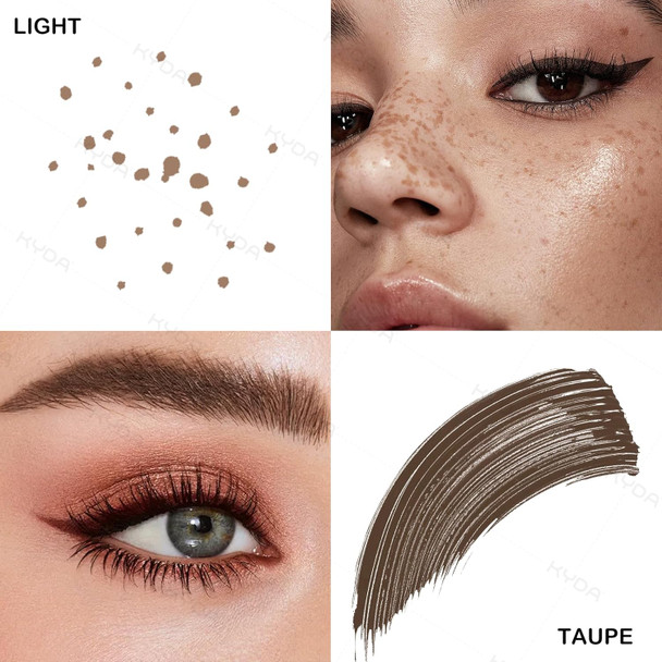 Kyda Freckle Pen And Tinted Brow Gel Kit Fine Tip Faux Freckle Stamp For Natural Effortless Sunkissed Makeup Long Wear Water Resistant Brows Tint For Effortless Fluffy Brows Dark+Chocolate