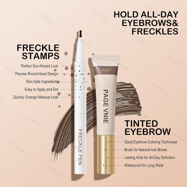 Kyda Freckle Pen And Tinted Brow Gel Kit Fine Tip Faux Freckle Stamp For Natural Effortless Sunkissed Makeup Long Wear Water Resistant Brows Tint For Effortless Fluffy Brows Dark+Chocolate