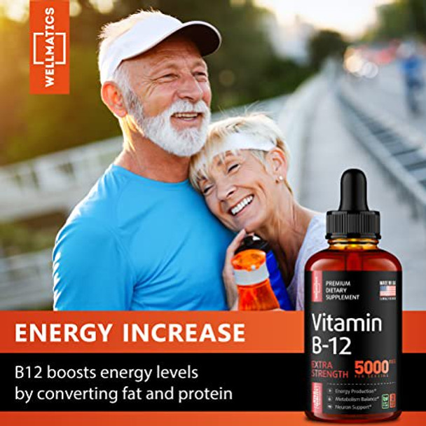 Vitamin B12 Sublingual - Organic B12 Vitamin 5000 MCG - Made in The USA - Methylcobalamin B12 Liquid Supplement - Energy, Mood & Metabolism Increase - Vegan Vitamin B12 Drops