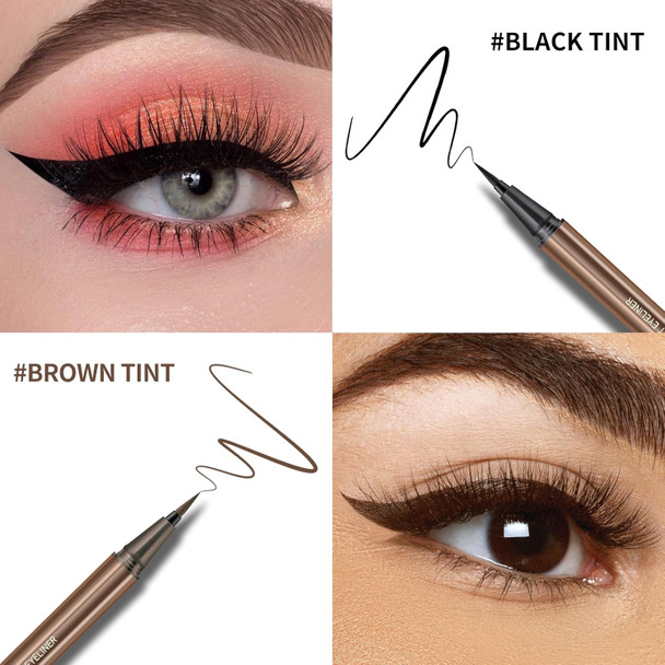 Kyda 2 Colors Liquid Eyeliner Black Brown Matte Tint Ultra Fine Tip Lasting Pigment Eyeliner Pencil Silky Smooth Formula Quick Drying