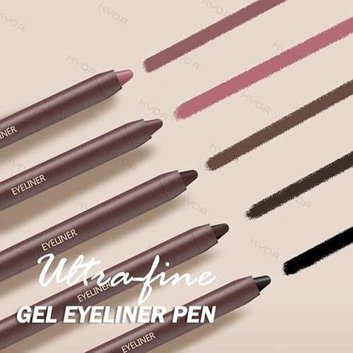 Kyda 2 Pcs Gel Eyeliner Pencil Smooth Creamy Matte Gel Eyeliner With Sharpener Multi-Use Sharpenable Eye Liner Lasting Waterproof Smudge Proof High Pigmented Waterline Eyes Makeup Pen Brown