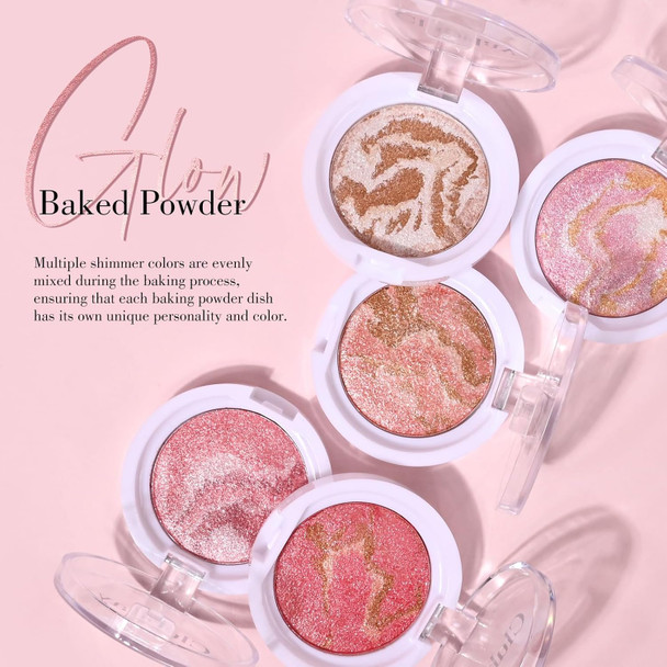 Kyda Baked Blush High Glossy Face Blusher Shimmer Pressed Powder Blush Buildable Lightweight Formula Radiance Pink Glow Blush Makeup Multiuse Baked Powder For Face Eye Cheeks #01