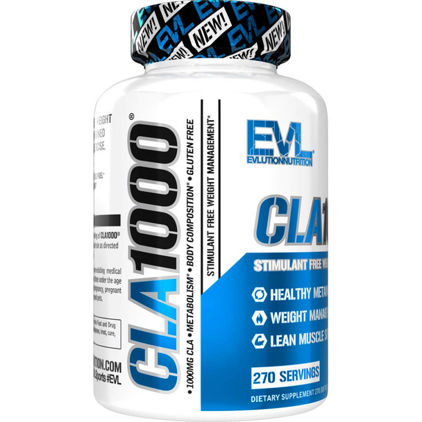 Evlution Nutrition CLA 1000, Conjugated Linoleic Acid, Weight Loss Supplement, Metabolism Support, Stimulant-Free (270 Servings)