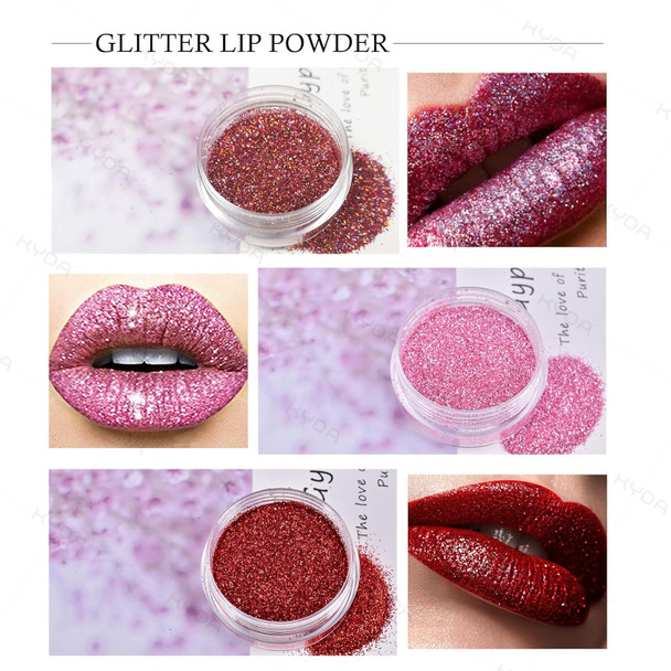 Kyda 3 Colors Glitter Lip Kit Diamond Metllic High Pigmented Powder For Lips Cosmetics Glitter Lips Makeupwith Lip Primer And Brush Long Wear-Set A