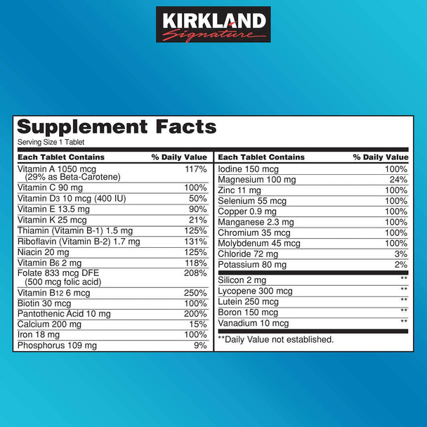 Kirkland Signature Daily Multi Vitamins and Minerals Tablets 500-Count Bottle