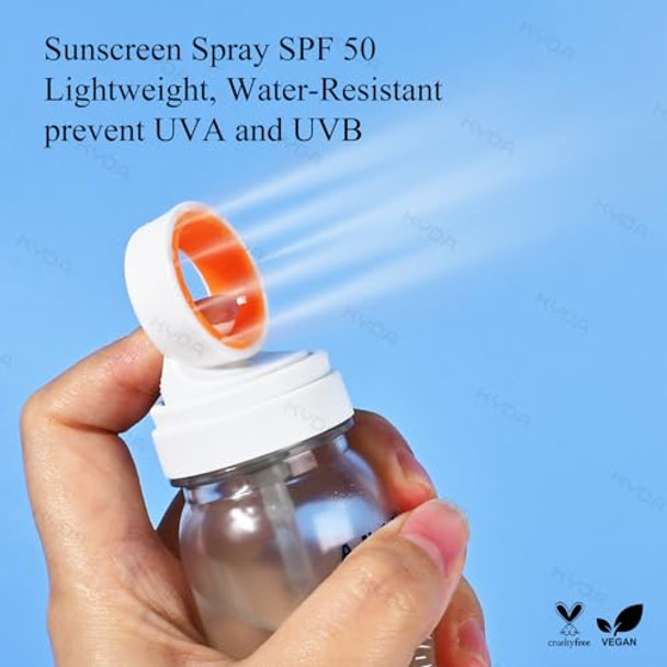 Kyda Sheer Sunscreen Sprayspf 50 Daily Sunscrren Spray For Face And Body Clean And Lightweight Clear Non-Aerosol Sunscreen Water Resistant Travel Size 3.04 Fl Oz