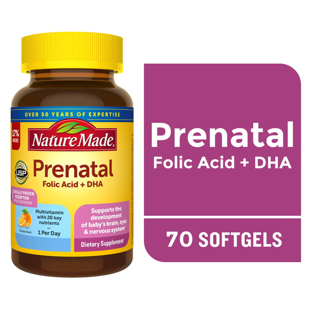 Nature Made Prenatal with Folic Acid + DHA 200 mg 70 softgels