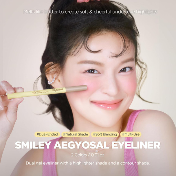 Lilybyred Smiley Aegyosal Eyeliner Korean Aegyosal Highlighter & Contour Pencil 3-In-1 Multi-Use For Under-Eye Brows & Lips 3Mm Round & 2Mm Flat Tips Air-Fit Formula 0.011 Oz. (02 Wink Wink)