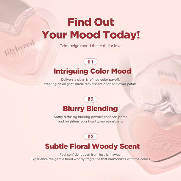 Lilybyred Luv Beam Blur Cheek Heart-Shaped Korean Powder Blush Silky Texture Lightweight Soft Blurring Matte Finish Long-Lasting Natural Flush Floral Woody Scent 0.14 Oz. (05 Blurry Lavender)
