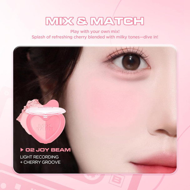 Lilybyred Luv Beam Cheek Duo Heart-Shaped Korean Dual-Tone Powder Blush Tone-On-Tone Mixable Colors Soft Glow With Fine Shimmer Silky Texture Blendable All-Day Wear 0.14 Oz. (01 Funky Beam)
