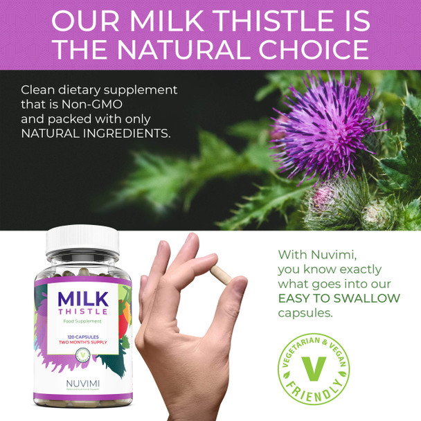 NUVIMI Milk Thistle Capsules High Strength 1000mg - 120 Milk Thistle Tablets (4 Month Supply)