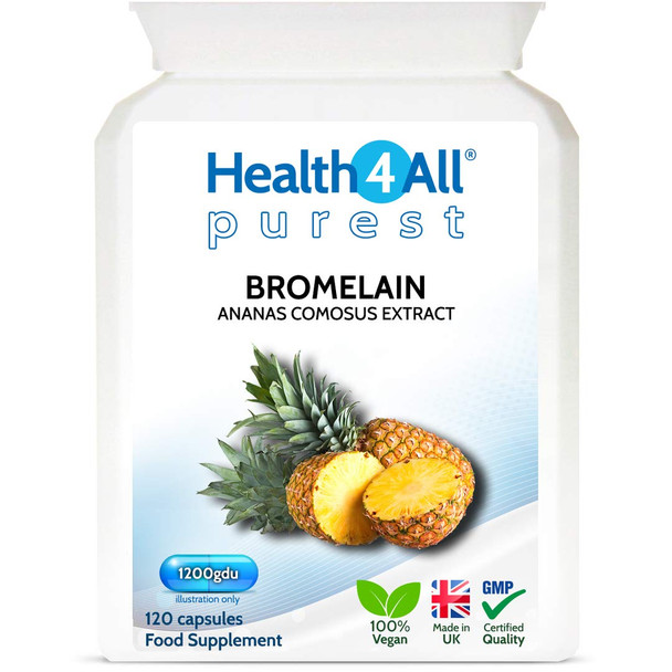 Bromelain 1200gdu 120 Capsules (V) . Purest- no additives. Vegan Capsules (not Tablets) for Inflammation, Swelling and Digestion. Made in The UK by Health4All