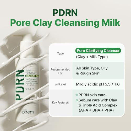 Make P:Rem Pdrn Pore Clay Cleansing Milk Hydrating Gentle Face Wash For Sensitive Skin Korean Face Wash 6.76 Fl.Oz 200Ml