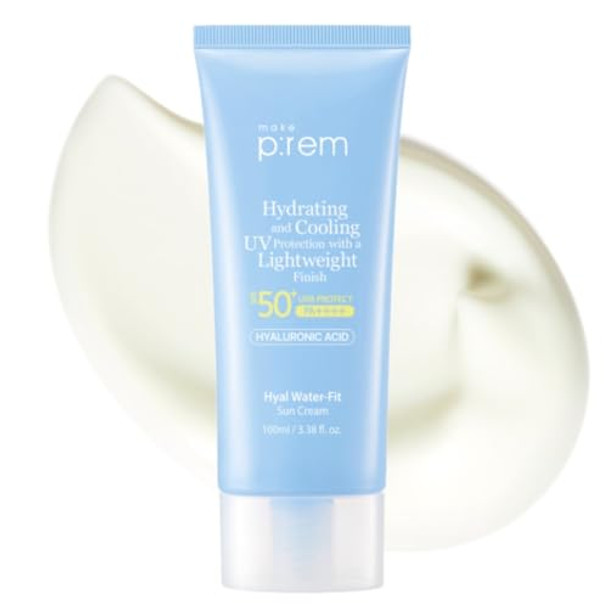 Make P:Rem Hyal Water-Fit Sun Cream Law-Irritation Hydrating Face & Body Sunscreen Spf 50+ Pa++++ Korean Sunscreen 3.38 Fl.Oz. 100Ml