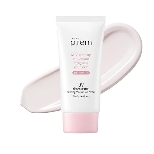 Make P:Rem Uv Defense Me. Calming Tone Up Sunscreen Non-Nano Zinc Oxide Reef Safe Chemical Non-Greasy Spf 50 Korean Sunscreen1.69 Fl Oz 50Ml