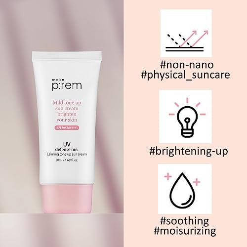 Make P:Rem Uv Defense Me. Calming Tone Up Sunscreen Non-Nano Zinc Oxide Reef Safe Chemical Non-Greasy Spf 50 Korean Sunscreen1.69 Fl Oz 50Ml