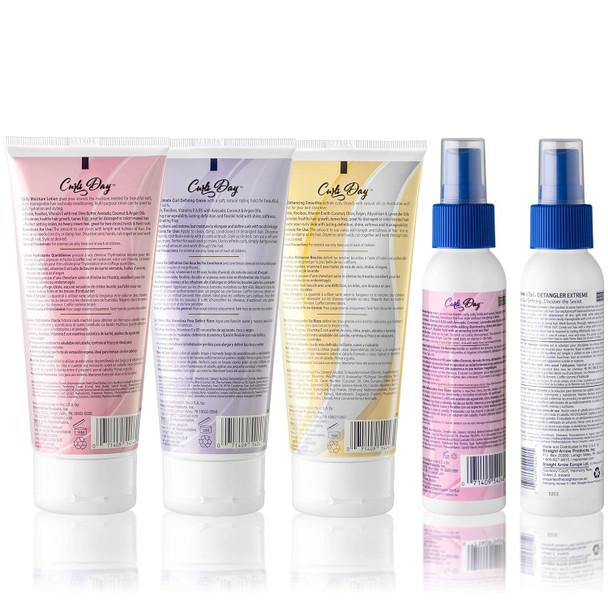 Mane 'N Tail Curls Day Full Set & Extreme Detangler Curl Defining Cream (6.5 Oz) + Enhancing Smoothie (6.5 Oz) + Daily Moisture Lotion (6.5 Oz) + Curl Refresher Spray (3.4 Oz) + Extreme Detangler