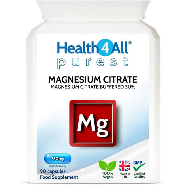 Health4All Magnesium Citrate 750mg 90 Capsules (V) (225mg Elemental Magnesium) Purest